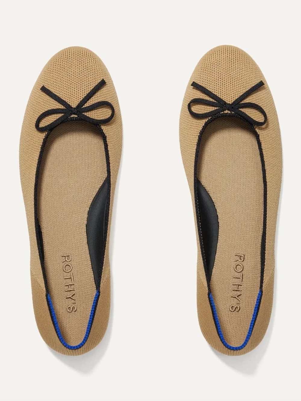 Rothy’s Round Toe Bow Knit Ballet Flats Tan Black Size 9.5